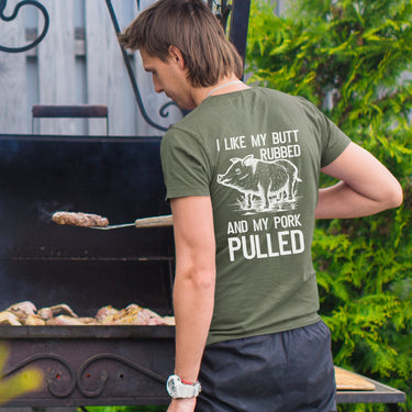 The Grillfather, I Like My Butt Rubbed and My Pork Pulled Funny Front & Back Shirt